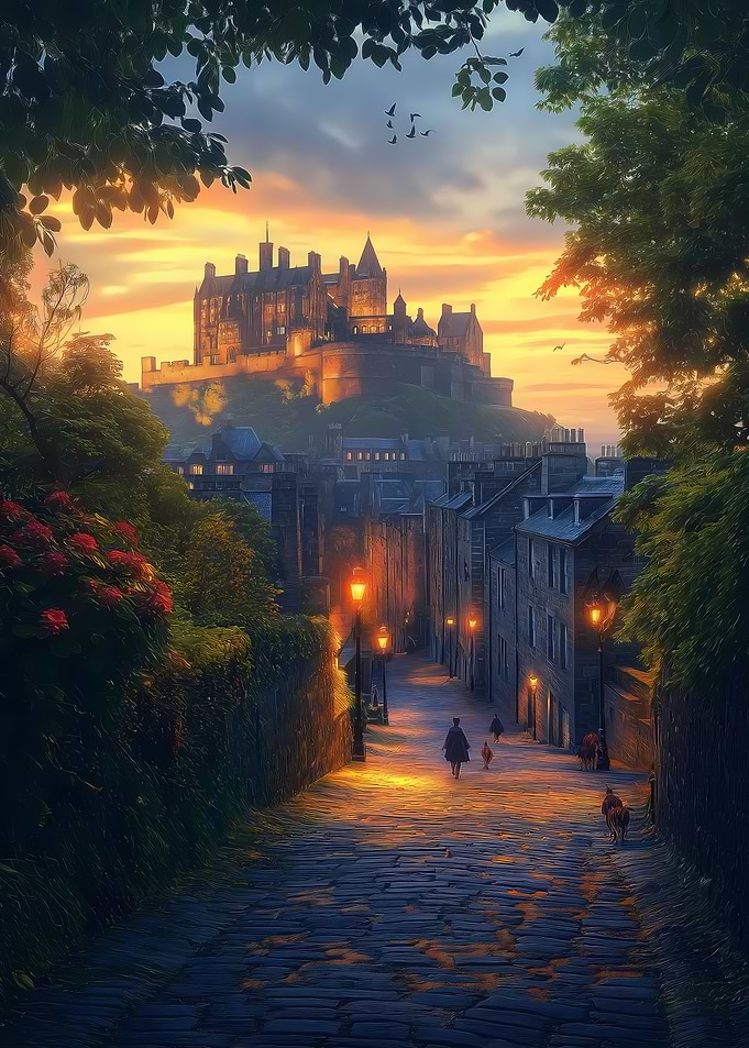 Edinburgh Castle Sunset Street