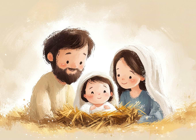 Holy Family Christmas Illustration