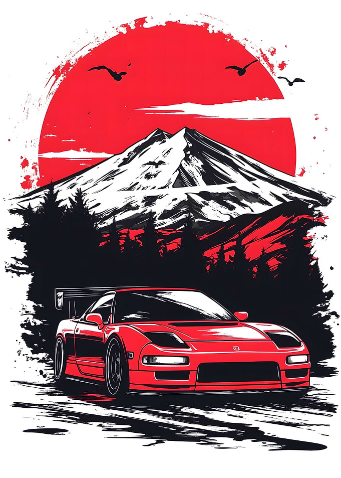 Car Mountain Fuji Sunset