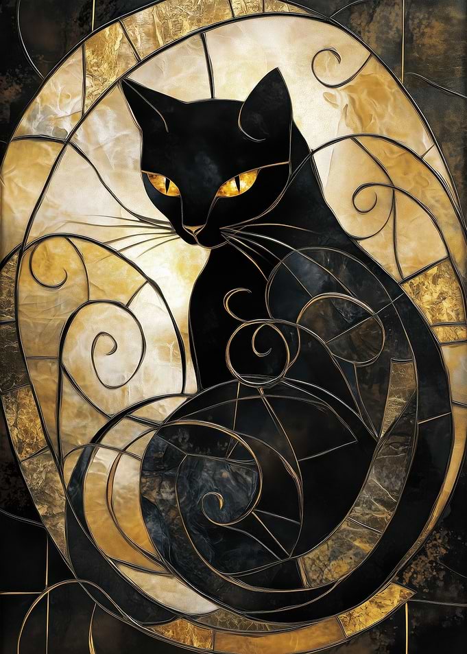 Black Cat in Gold Frame