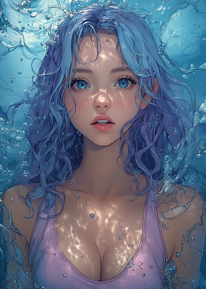 Blue-Haired Girl Underwater