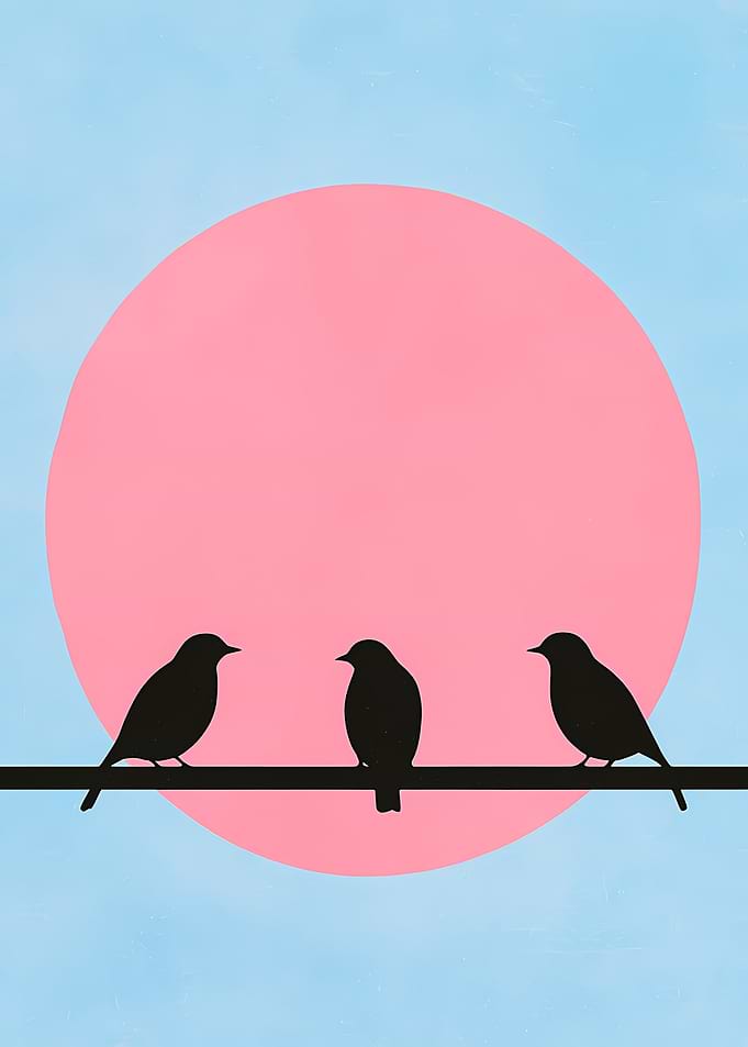 Birds on Wire with Pink Sun