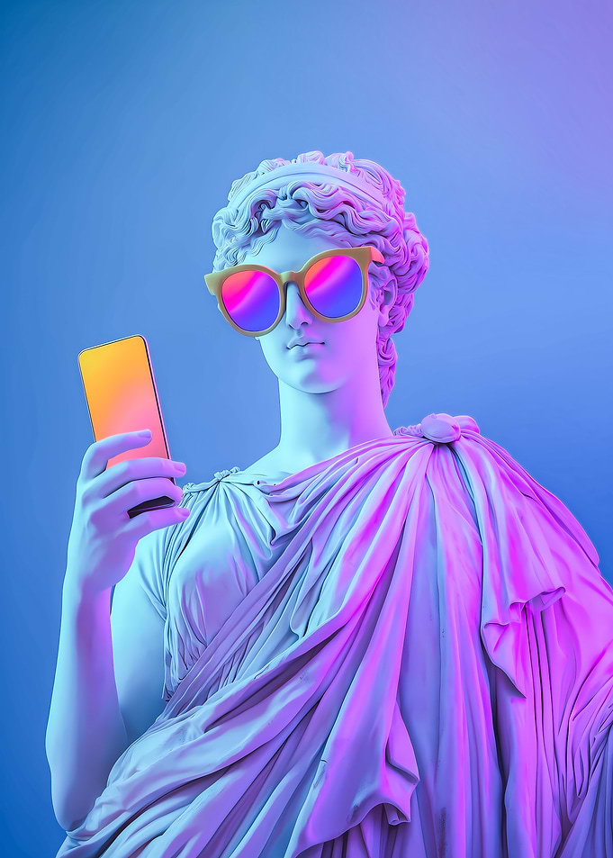 Woman Statue with Phone and Sunglasses