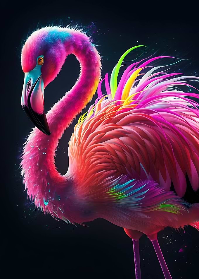 Neon Rainbow Flamingo