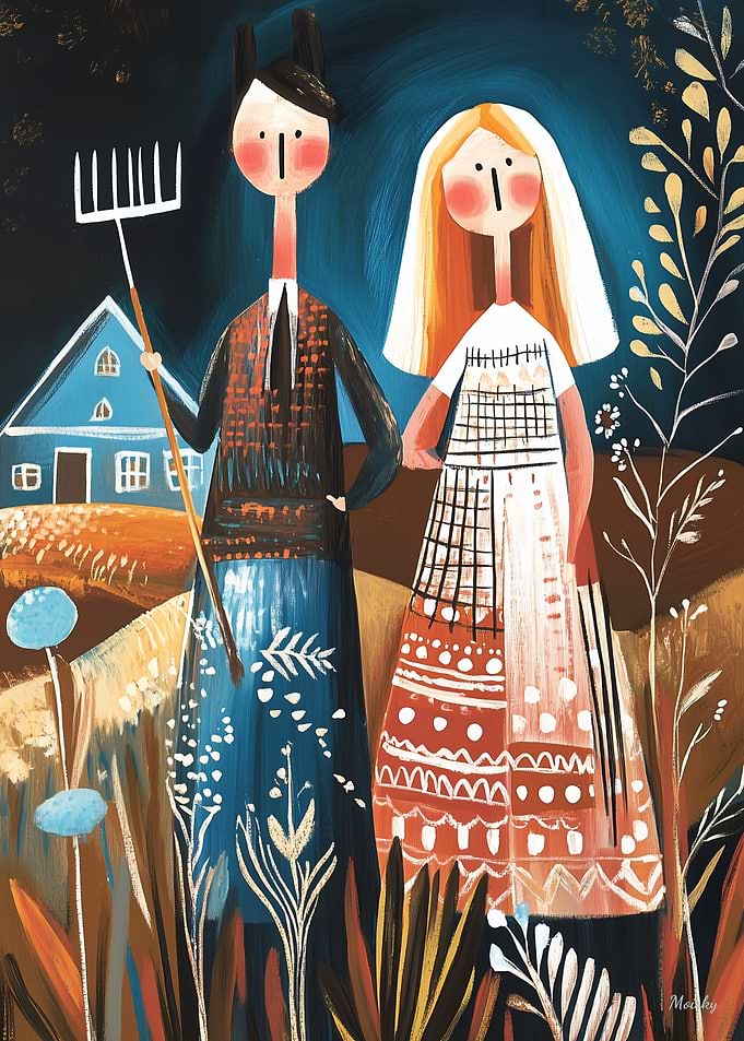 American Gothic Reimagined: Whimsical Abstract Artwork