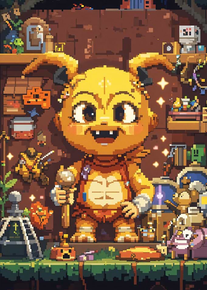 Pixel Art Character with Toys