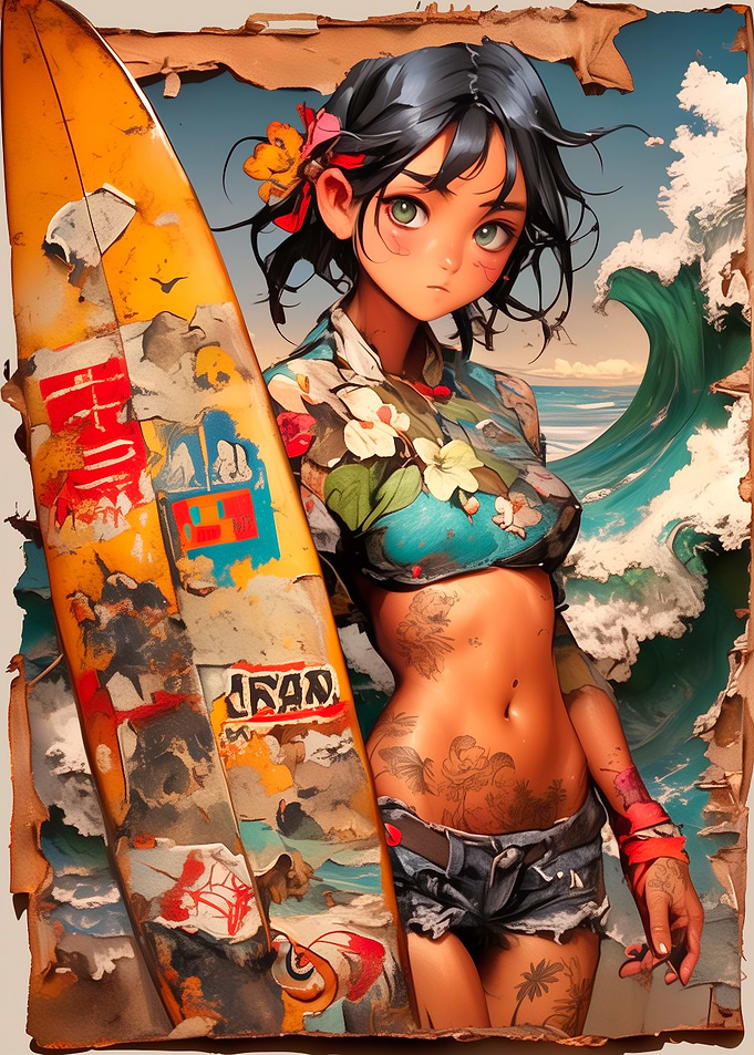 Surfer Girl with Tattoos
