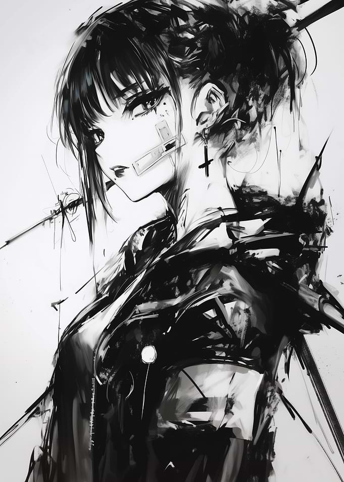 Black and White Anime Girl