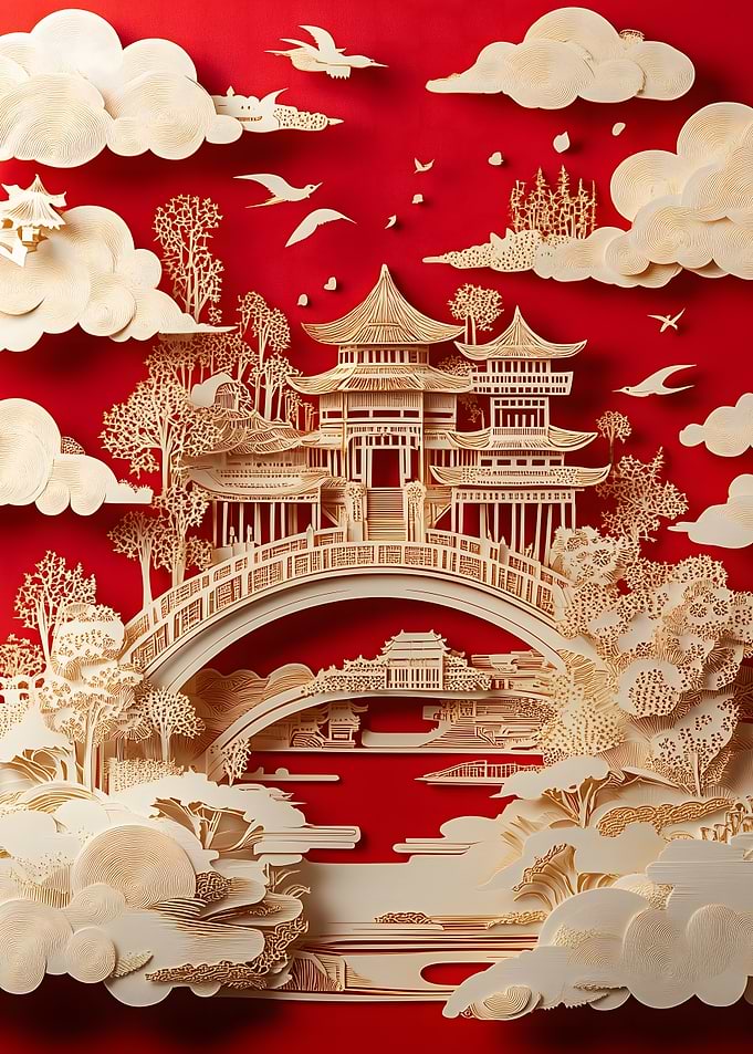 Papercut Chinese Landscape