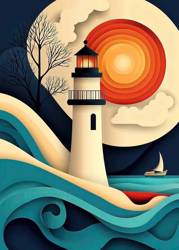 Lighthouse Sunset Seascape