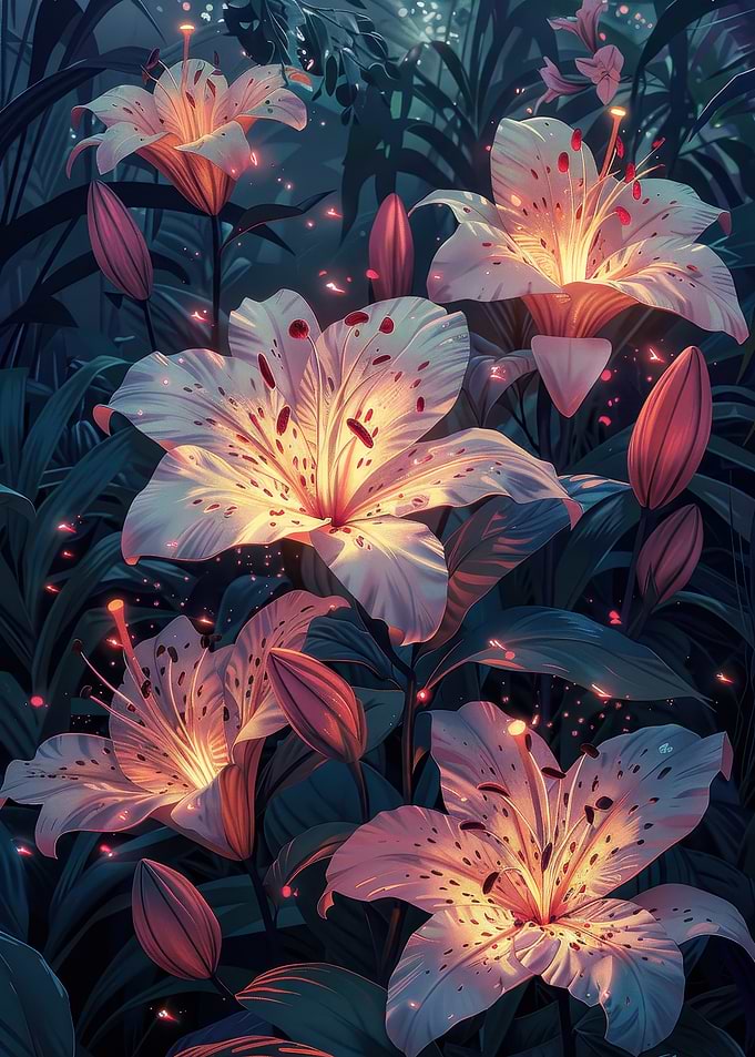 Glowing Lilies in the Night