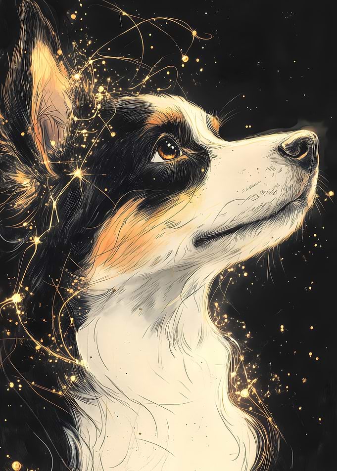Dog Corgy with Golden Sparkles