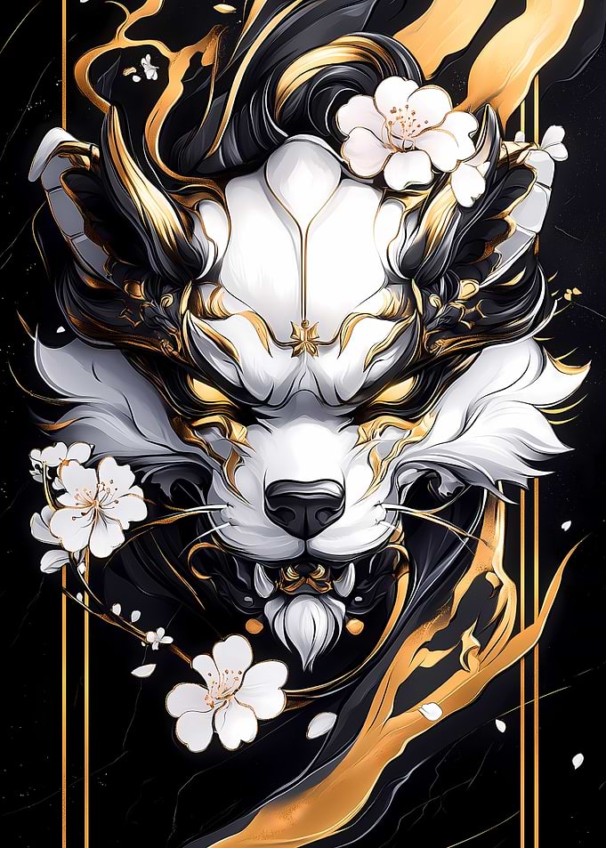 Shih Tzu Dog Golden with Cherry Blossoms