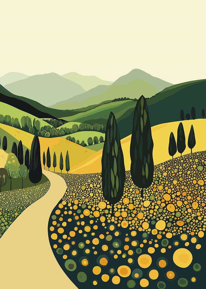 Winding Road Through Hills