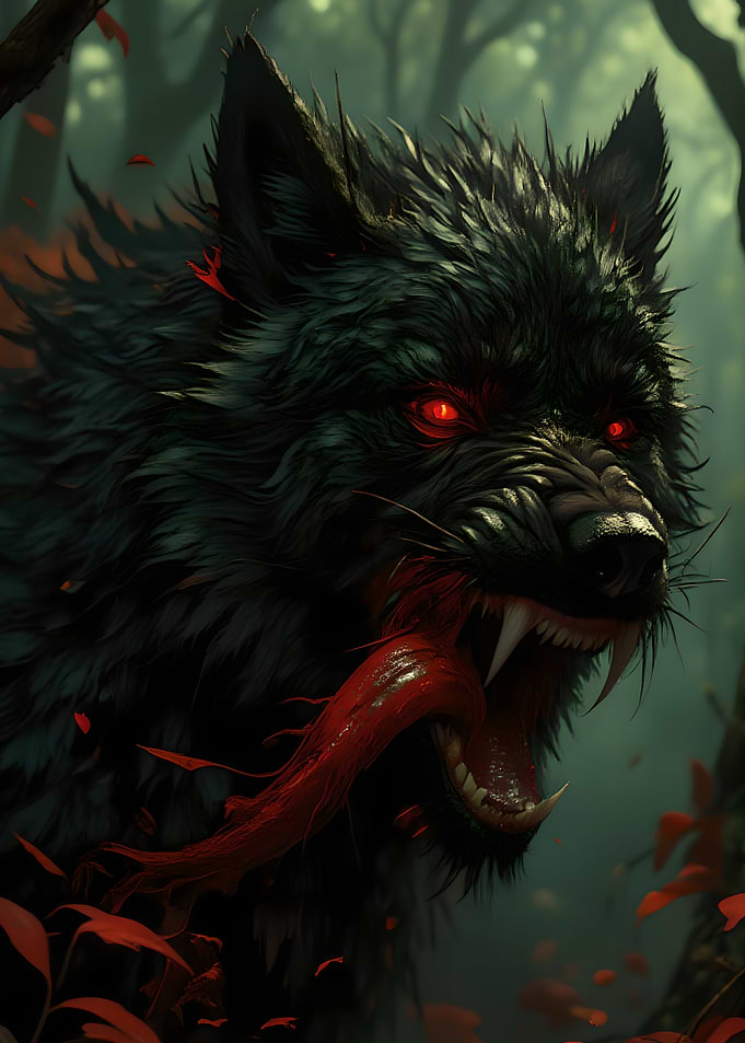 Black Wolf with Red Eyes