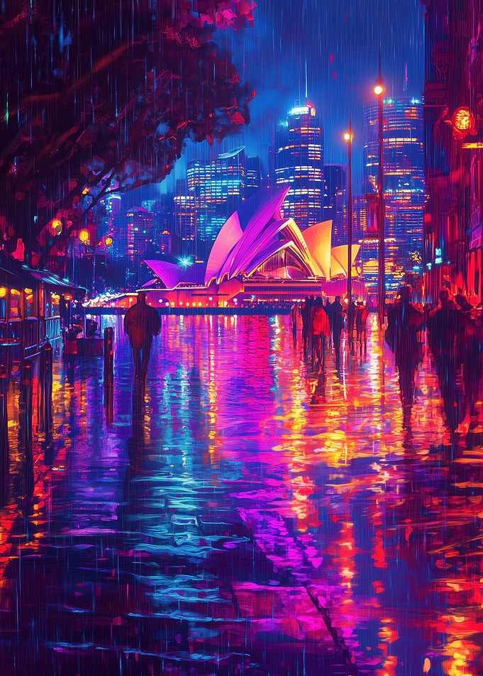 Sydney Opera House Night Rain