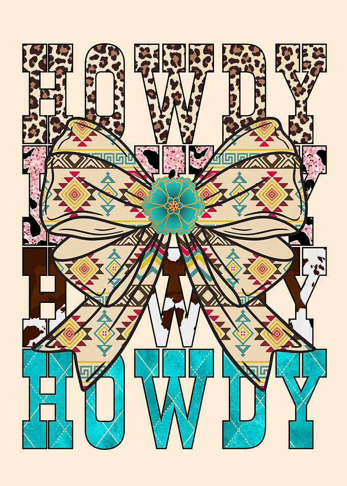 Leopard Print Howdy Bow Graphic with Aztec Design