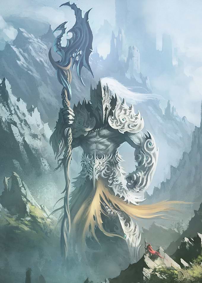 Giant Warrior in Mountain Landscape