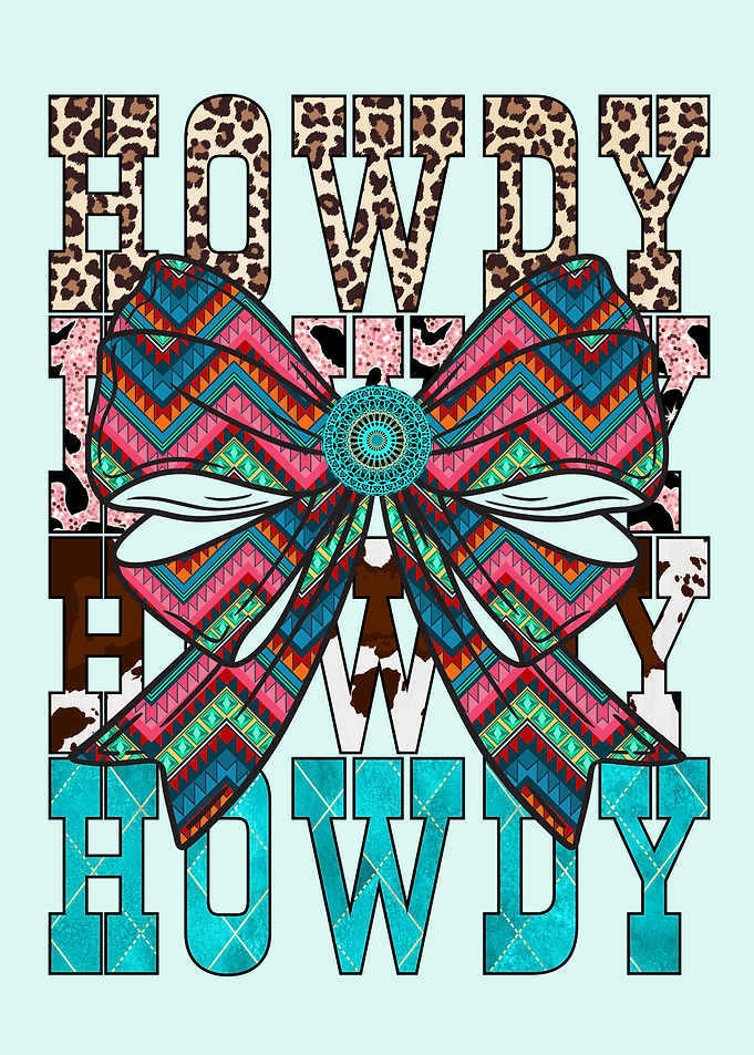 Howdy Bow Graphic With Aztec Pattern and Turquoise Accents
