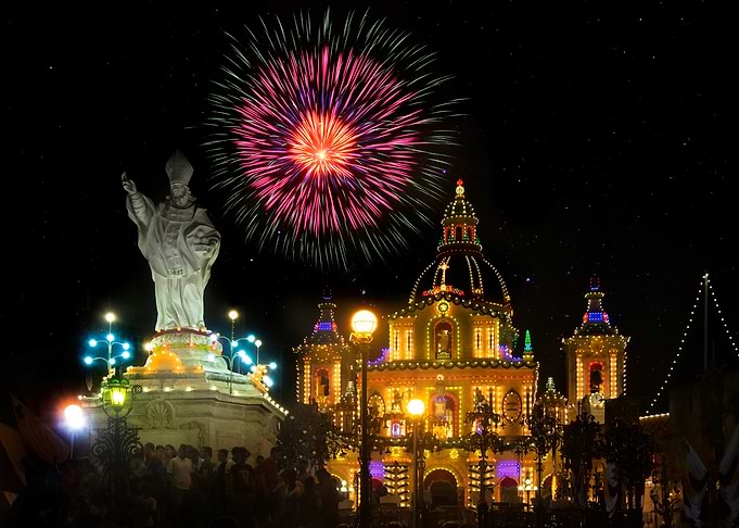 Siggiewi Parish Church in feast - Malta cityscape
