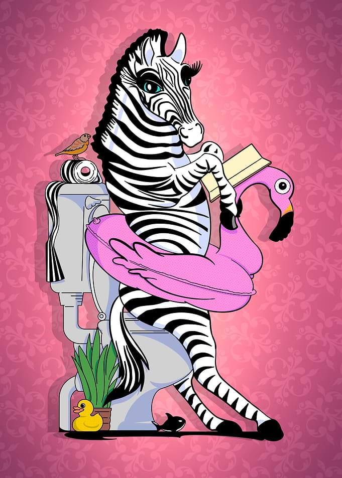 Zebra Reading on Toilet