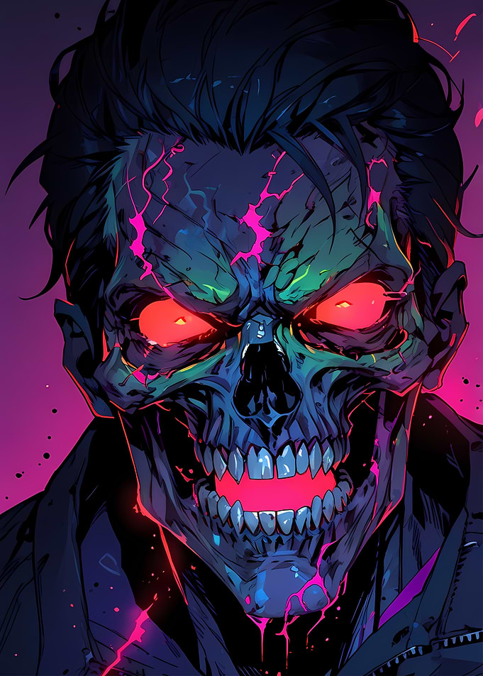 Neon Skull Portrait zombie