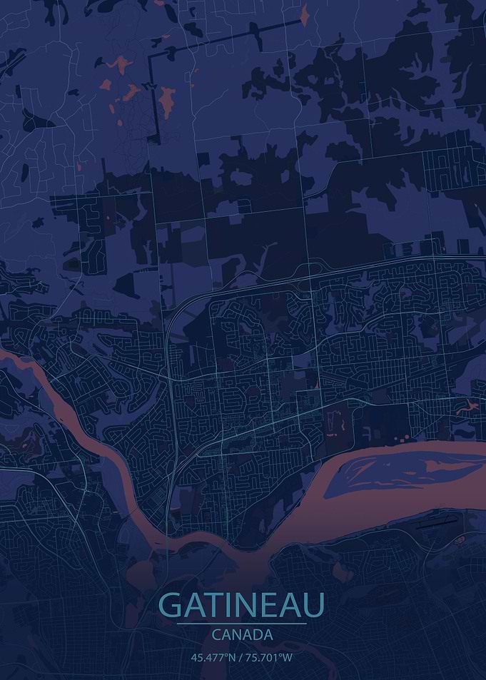 Gatineau Canada Stylized Blue City Map