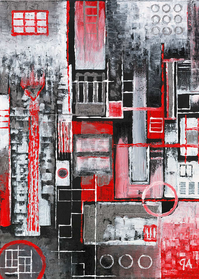 Abstract Red and Grey Geometric Industrial Ice Blood And Steel