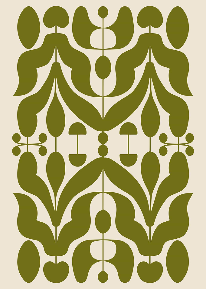 Symmetrical Botanical Art in Earthy Olive Green