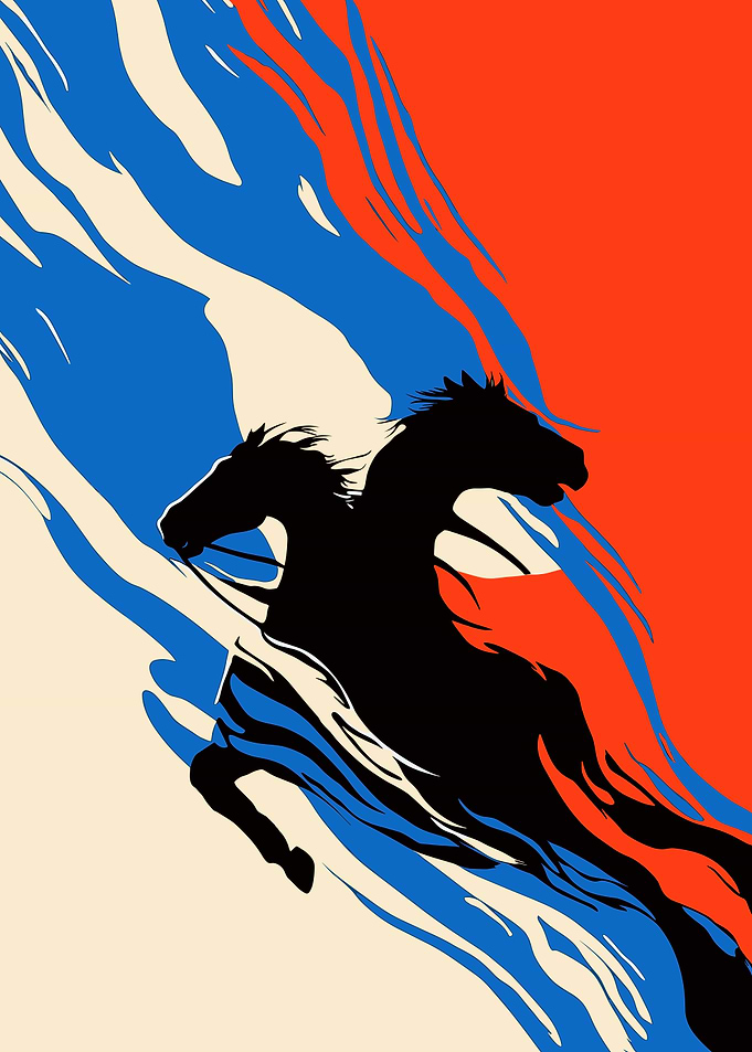 Black Horses in Motion
