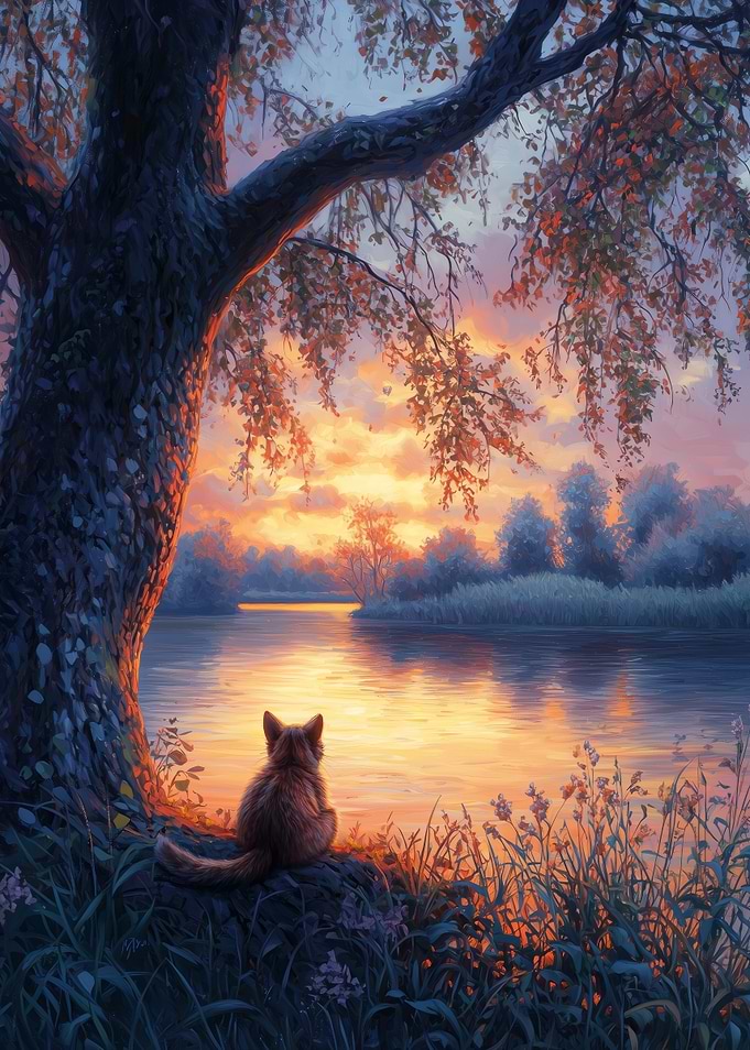 Cat Watching Sunset