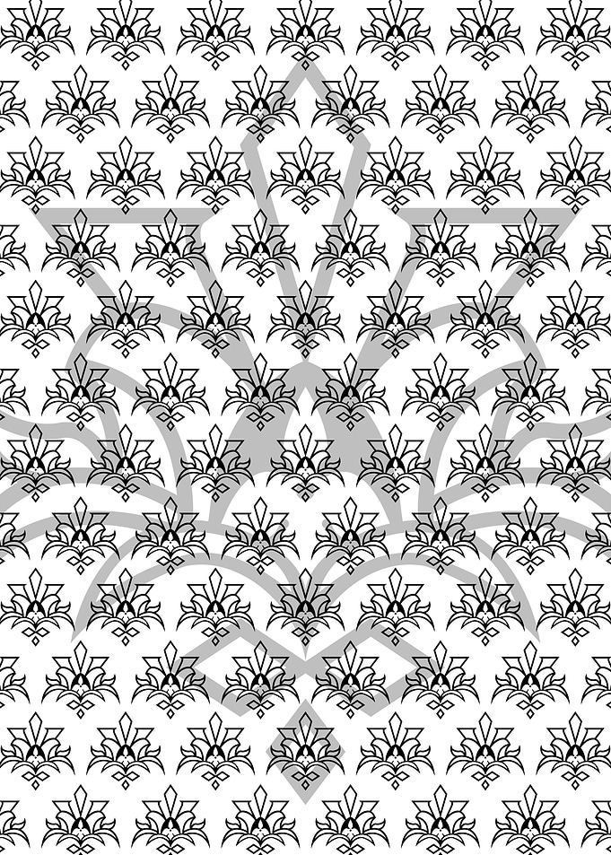 Batik Riau Black and White Floral Pattern Shadow