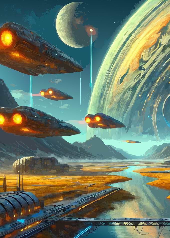 Spaceship on Sci-Fi Alien Planet
