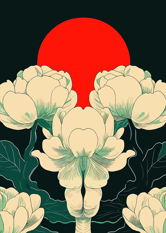 Floral Art with Red Sun
