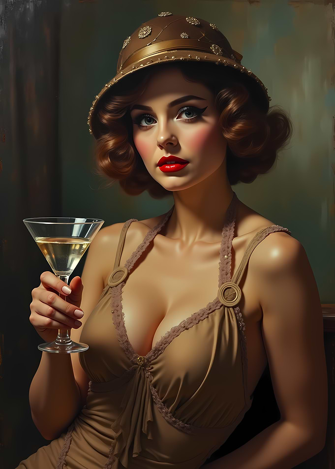 Deco Noir Elegance: A 1920s Oil Painting Portrait