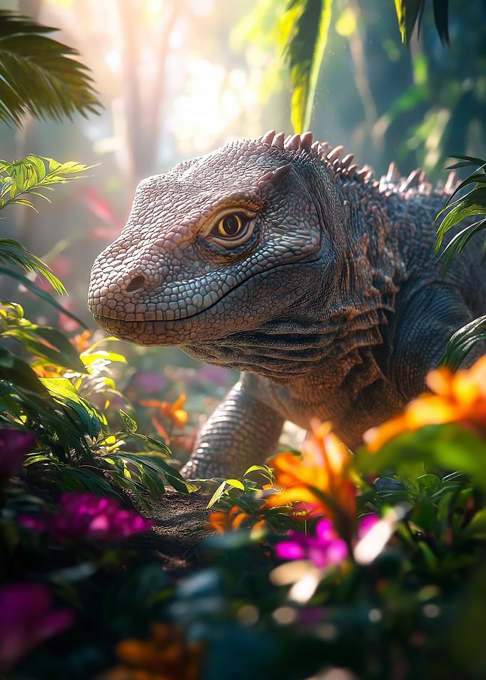 Komodo dragon in tropical Jungle