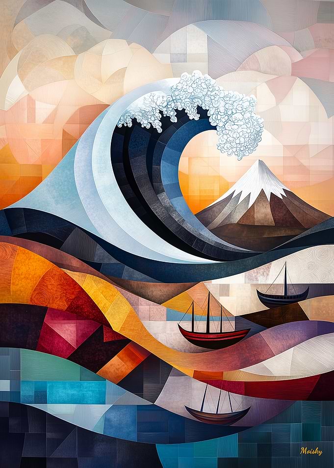 Modern Cubist Vision of The Great Wave of Kanagawa