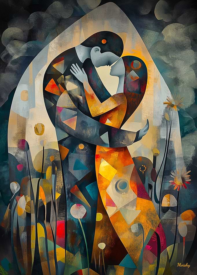 Modern Cubist Vision of The Kiss