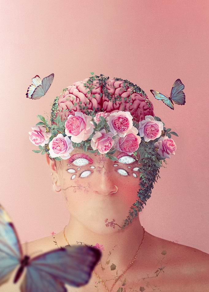 Floral Brain with Butterflies