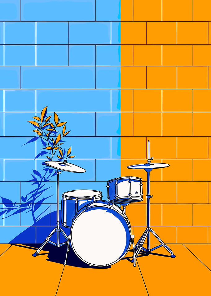 Drum Set Against Brick Wall