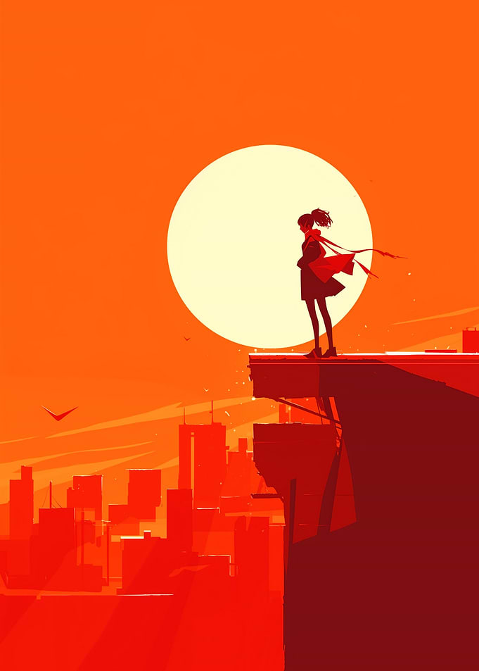Silhouette of a Girl on Rooftop