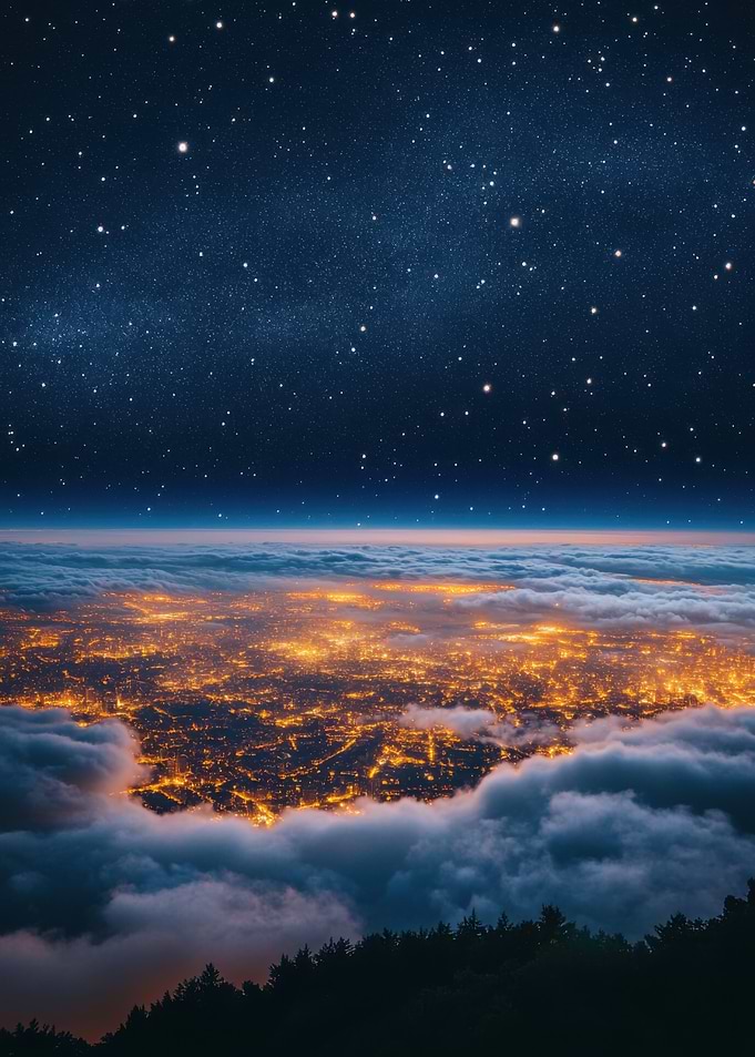City Lights Above Clouds
