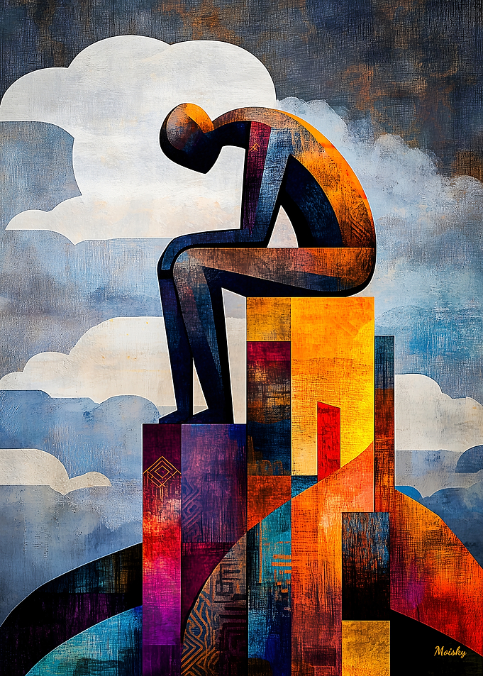 Modern Cubist Vision of The Thinker
