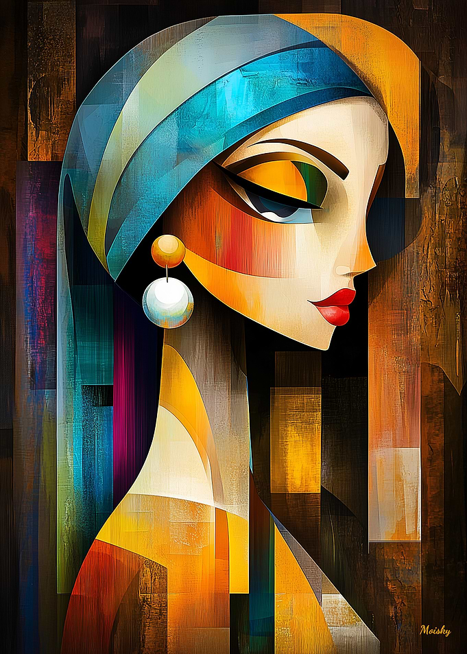 Modern Cubist Vision of Girl with a Pearl Earring