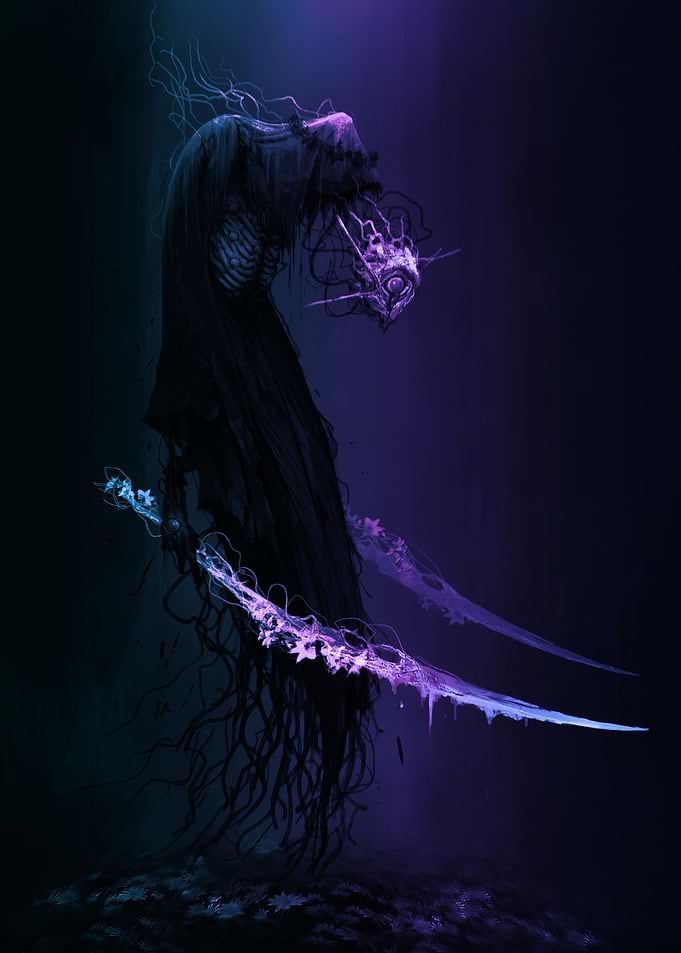 Dark Figure with Glowing Blades