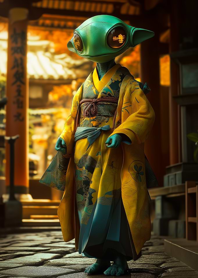 Alien Geisha in Kimono
