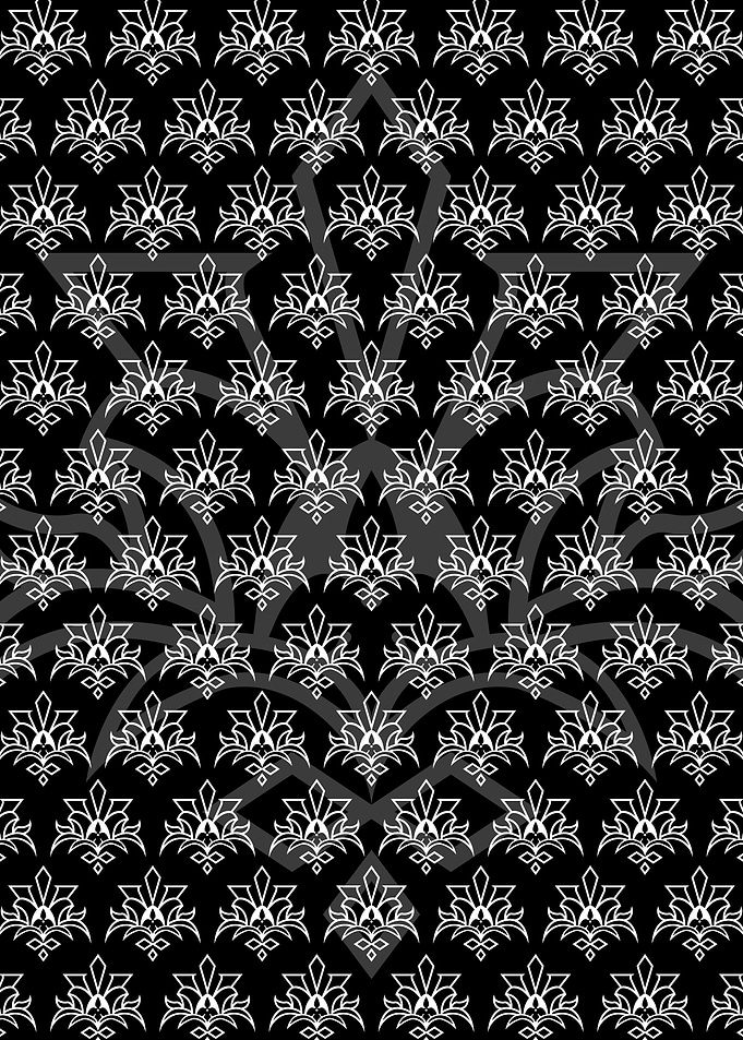 Batik Riau Black and White Floral Pattern Shadow