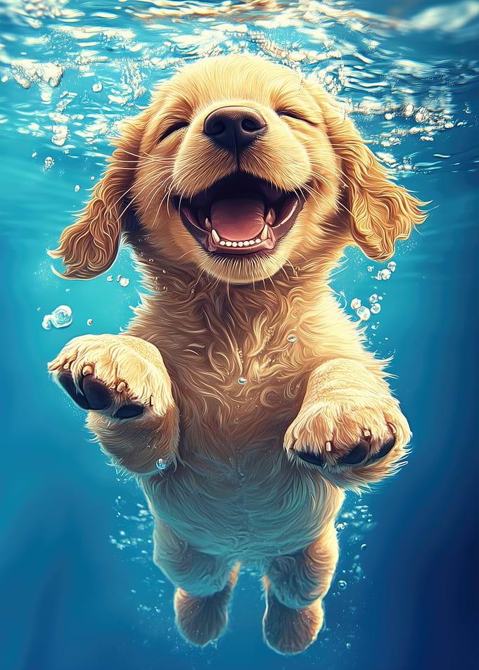 Aqua Puppy Bliss Poster