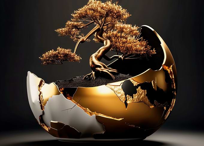 Golden Bonsai in Cracked Sphere