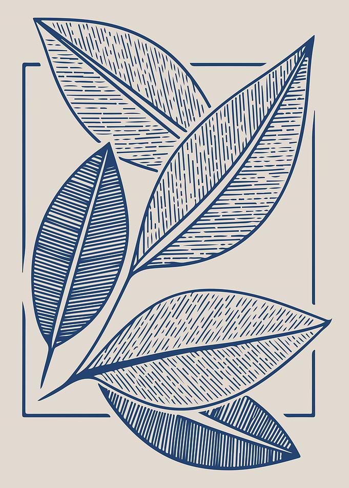 Modern Botanical Leaf Line Art in Navy Blue